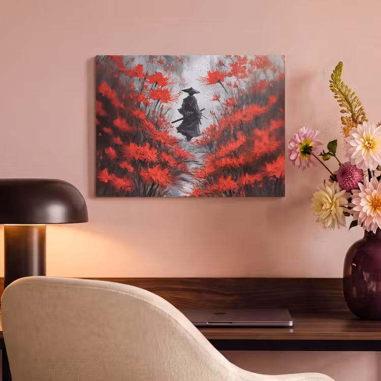 Akoestisch schilderij - Rode bloemen - mistig - Man — 4