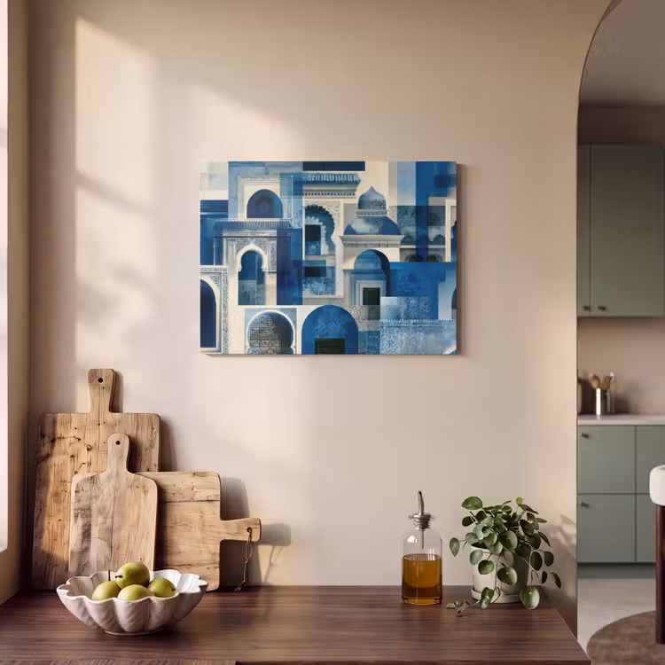 Akoestisch schilderij - Abstract - Islamitisch - Blauw - Wit — 3