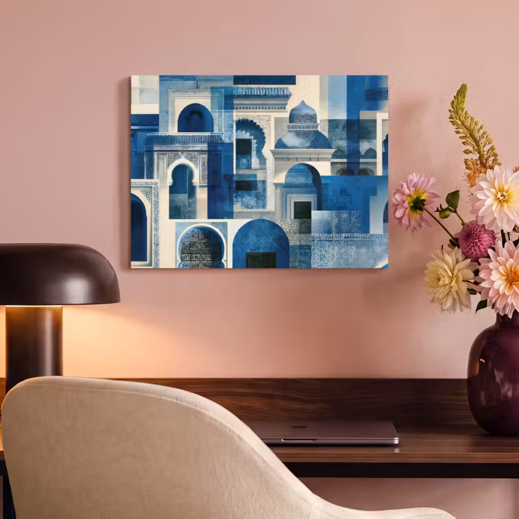 Akoestisch schilderij - Abstract - Islamitisch - Blauw - Wit — 4