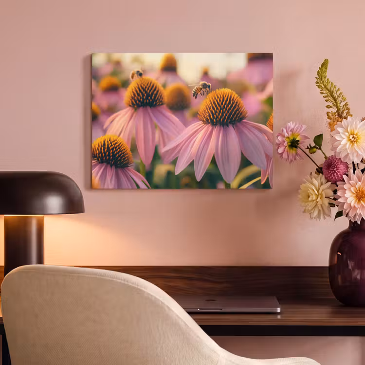 Akoestisch schilderij - Bloemen - Paars - Bijen — 4