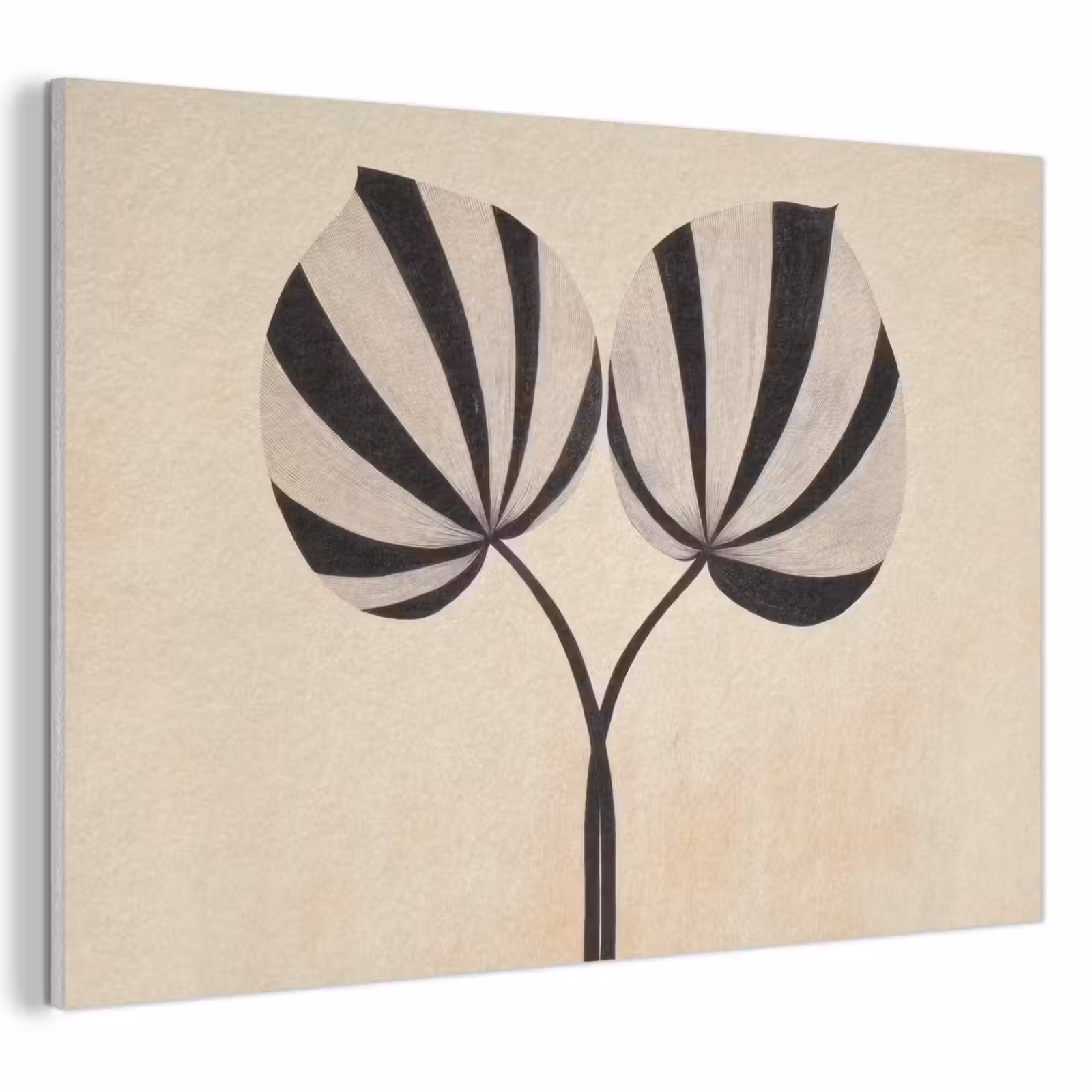 Akoestisch schilderij - Bladeren - Gestreept - Stengel - Beige — 1