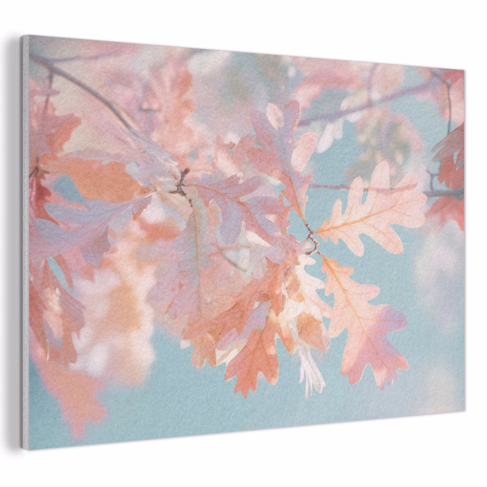 Akoestisch schilderij - Eikenbladeren - Takken - Roze — 1