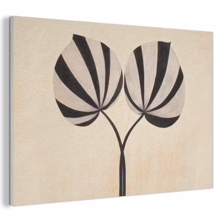 Akoestisch schilderij - Bladeren - Gestreept - Stengel - Beige — 1