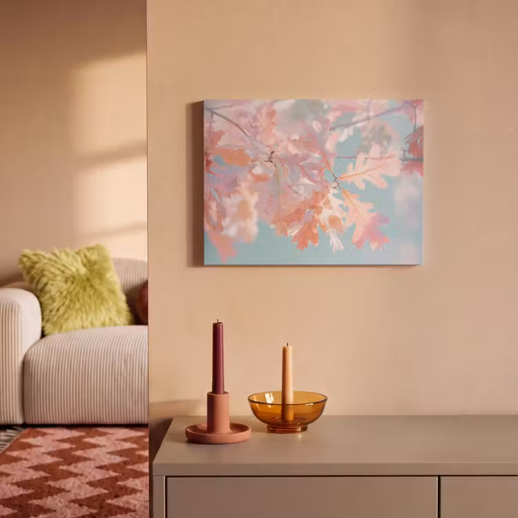 Akoestisch schilderij - Eikenbladeren - Takken - Roze — 2