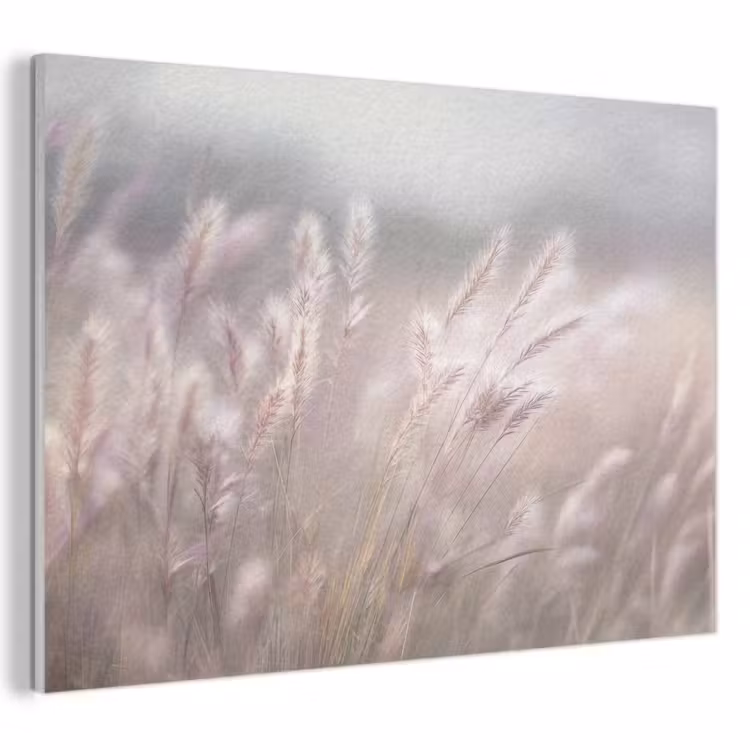 Akoestisch schilderij - Graspluimen - Wind - Beige - Mistig — 1