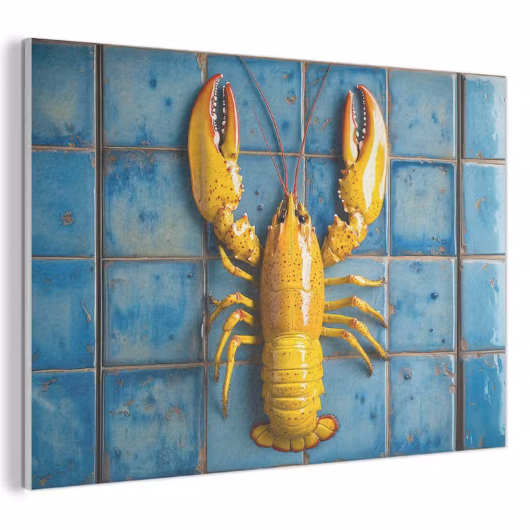 Akoestisch schilderij - Kreeft - Geel - Blauw - Tegels — 1