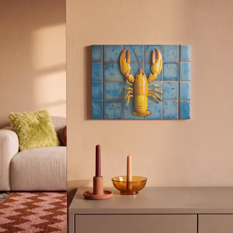 Akoestisch schilderij - Kreeft - Geel - Blauw - Tegels — 2