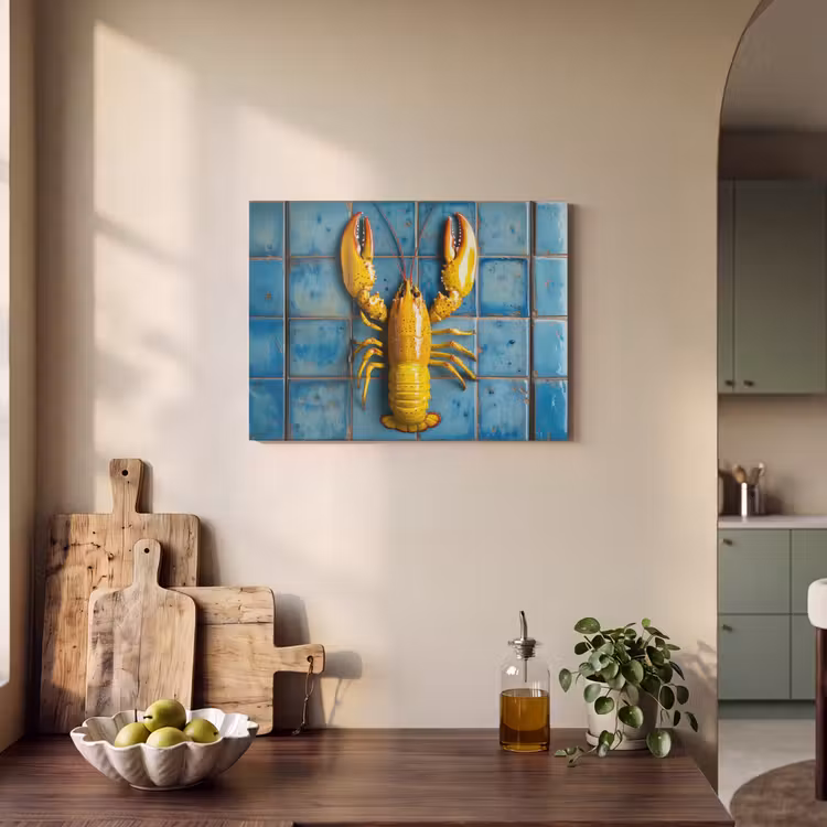 Akoestisch schilderij - Kreeft - Geel - Blauw - Tegels — 3
