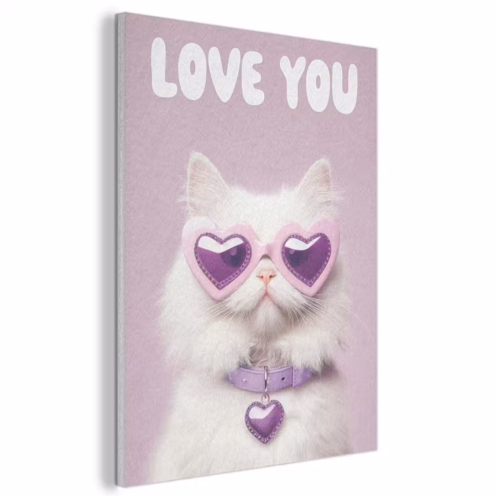 Akoestisch schilderij - Kat - Love - Paars - Valentijn — 1
