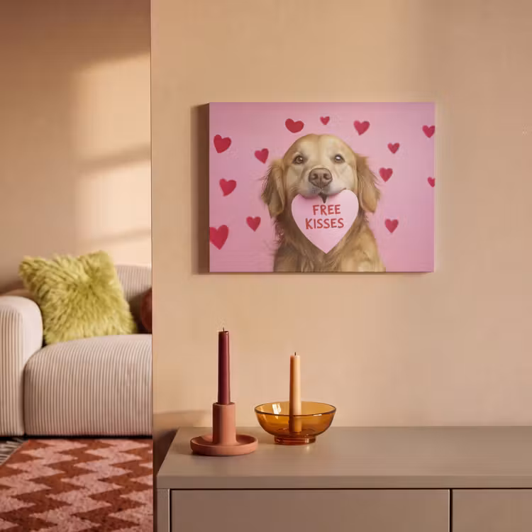 Akoestisch schilderij - Hond - Kiss- Valentijn - Hartjes — 2