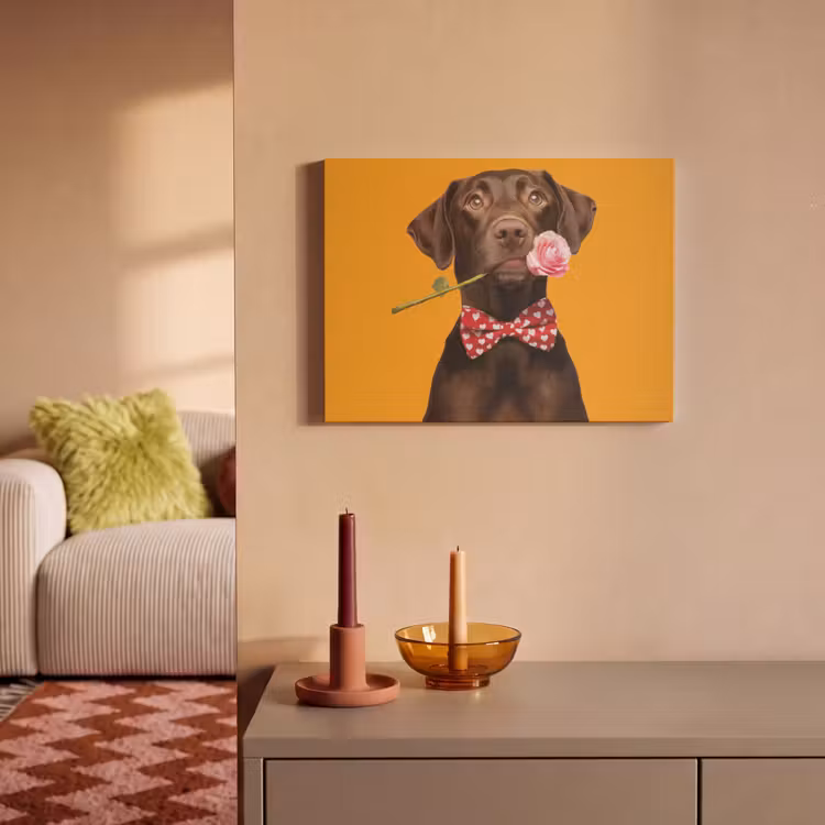 Akoestisch schilderij - Hond - Oranje - Roos - Valentijn — 2