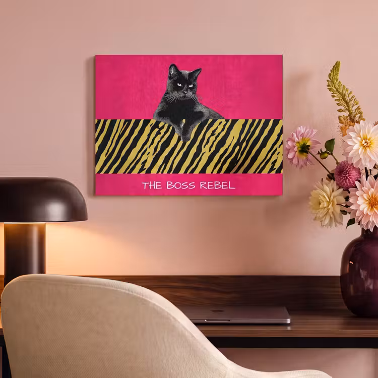 Akoestisch schilderij - Kat - Baas - Roze - Tijgerprint — 4