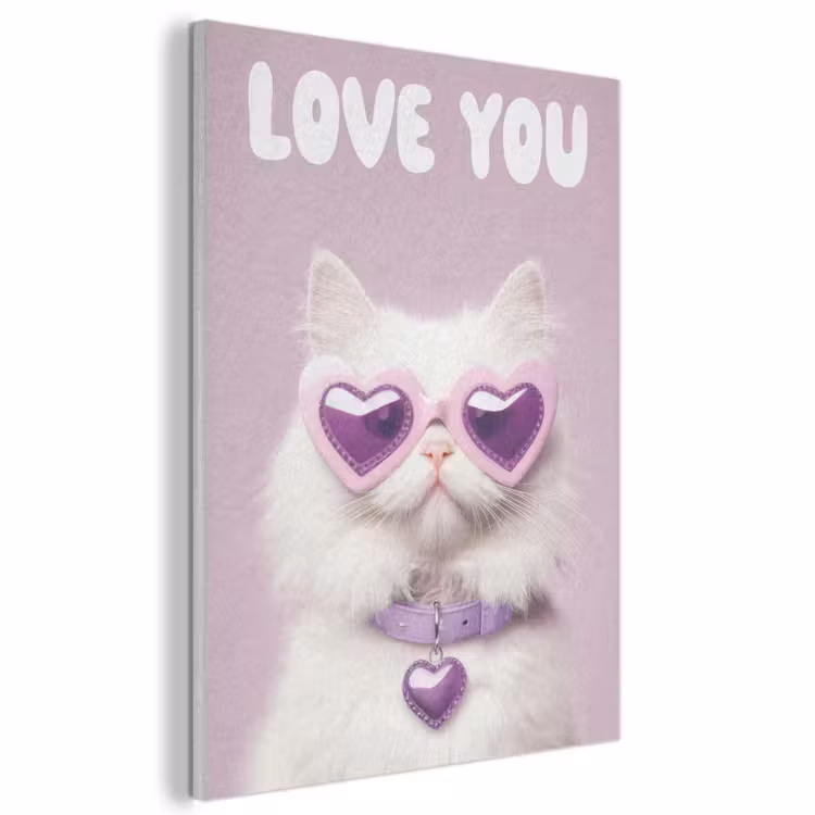 Akoestisch schilderij - Kat - Love - Paars - Valentijn — 1