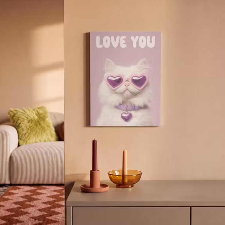 Akoestisch schilderij - Kat - Love - Paars - Valentijn — 2