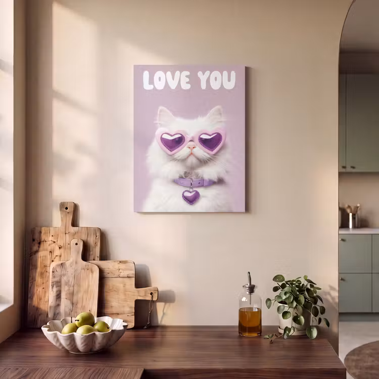 Akoestisch schilderij - Kat - Love - Paars - Valentijn — 3