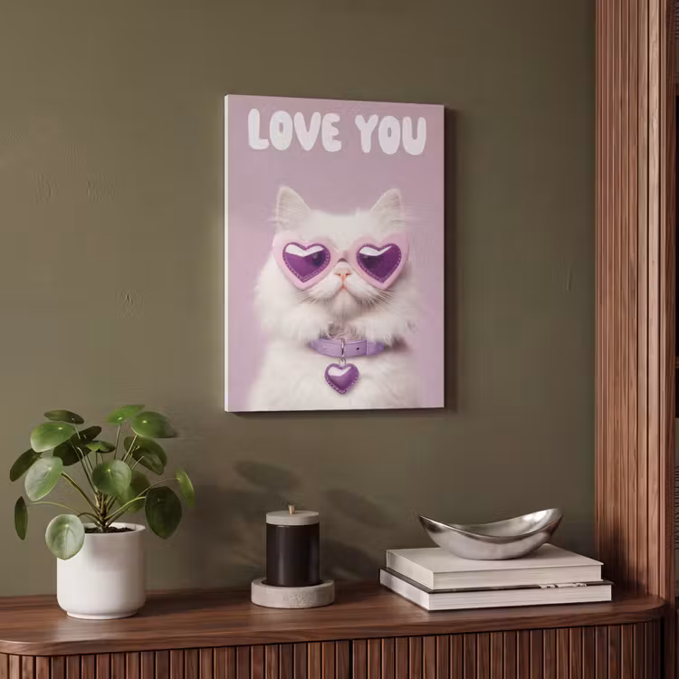 Akoestisch schilderij - Kat - Love - Paars - Valentijn — 4