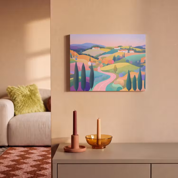 Akoestisch schilderij - Landschap - Paars - Pastel - Huizen — 2