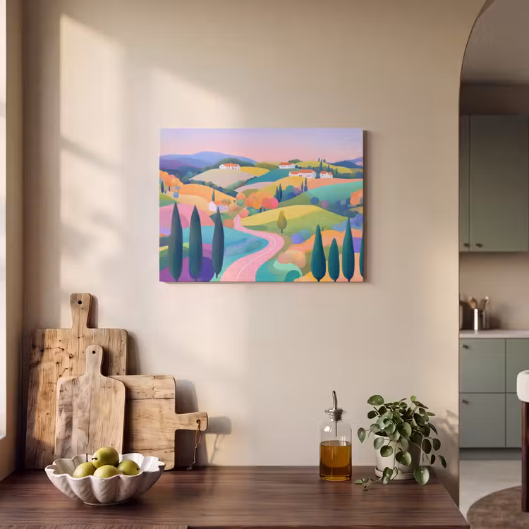 Akoestisch schilderij - Landschap - Paars - Pastel - Huizen — 3