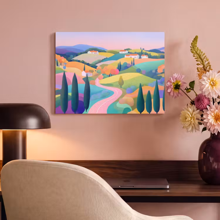 Akoestisch schilderij - Landschap - Paars - Pastel - Huizen — 4