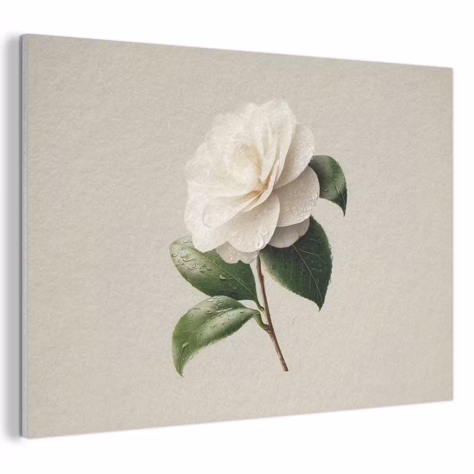 Akoestisch schilderij - Cameliabloem - Wit - Groen — 1