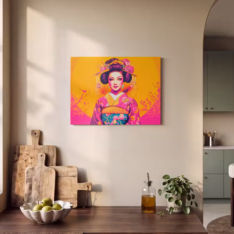 Akoestisch schilderij - Bloemen - Vrouw - Kimono - Roze — 3