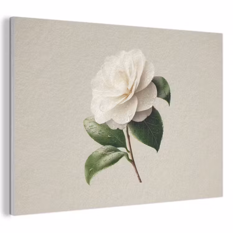 Akoestisch schilderij - Cameliabloem - Wit - Groen — 1