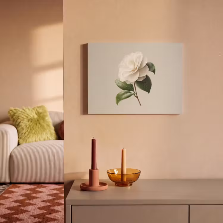 Akoestisch schilderij - Cameliabloem - Wit - Groen — 2