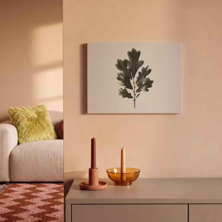 Akoestisch schilderij - Eikenbladeren - Beige - Groen - Golvende randen — 2