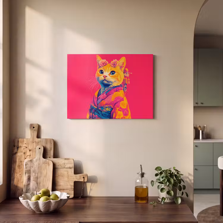 Akoestisch schilderij - Kat - Kimono - Bloemen - Roze — 3