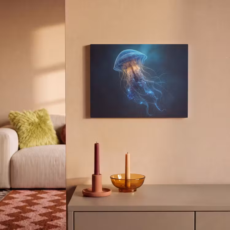 Akoestisch schilderij - Kwal - Lichtgevend - Tentakels - Blauw — 2