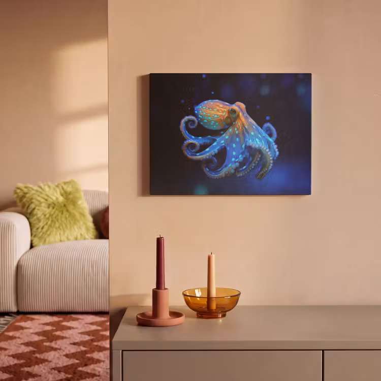 Akoestisch schilderij - Octopus - Stippen - Blauw - Zee — 2