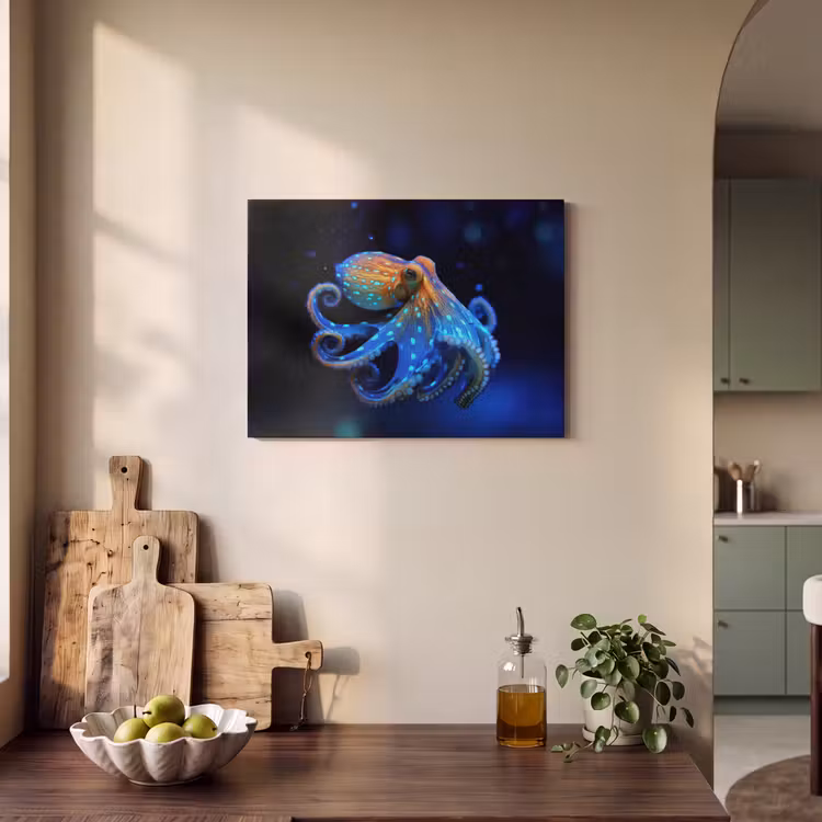 Akoestisch schilderij - Octopus - Stippen - Blauw - Zee — 3