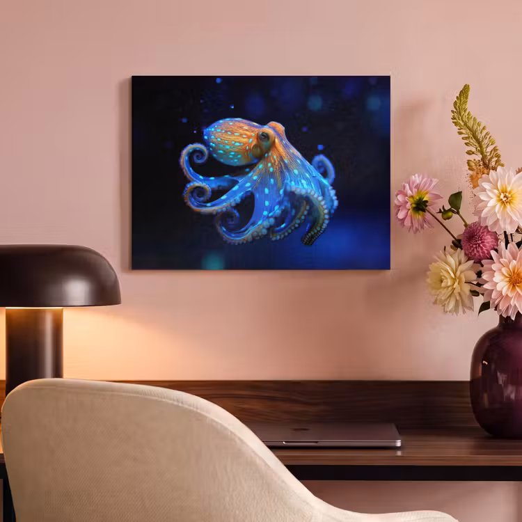 Akoestisch schilderij - Octopus - Stippen - Blauw - Zee — 4