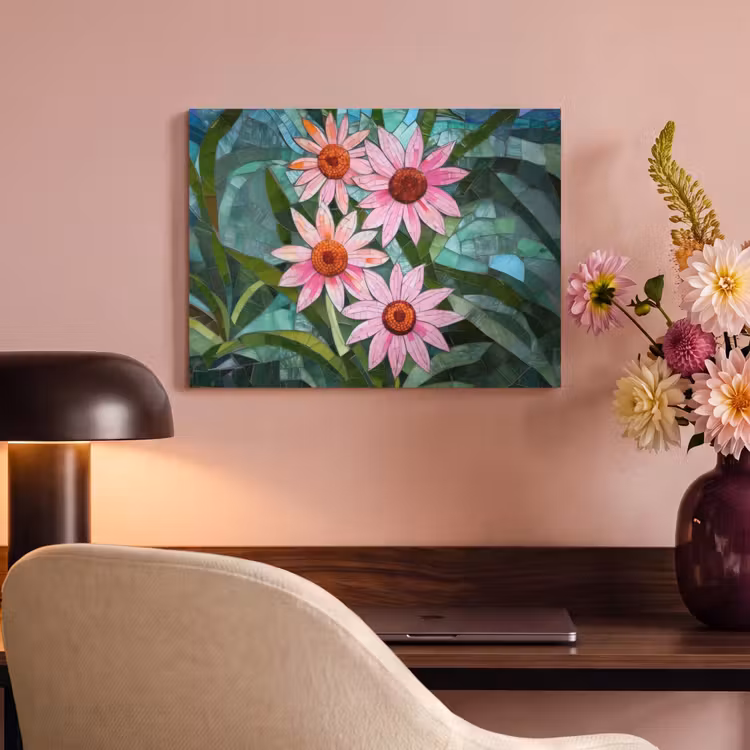 Akoestisch schilderij - Bloemen - Roze - Glasmozaïek — 4