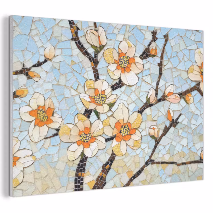 Akoestisch schilderij - Bloesems - Wit - Mozaïek - Tak — 1