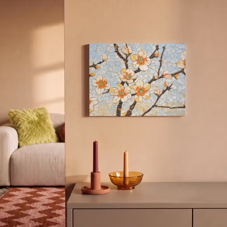 Akoestisch schilderij - Bloesems - Wit - Mozaïek - Tak — 2
