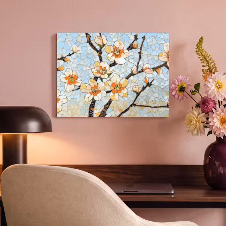 Akoestisch schilderij - Bloesems - Wit - Mozaïek - Tak — 4