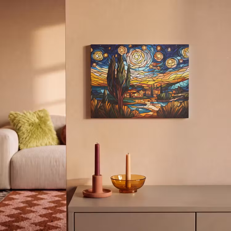 Akoestisch schilderij - Hemel - Sterren - Mozaïek - Huizen — 2