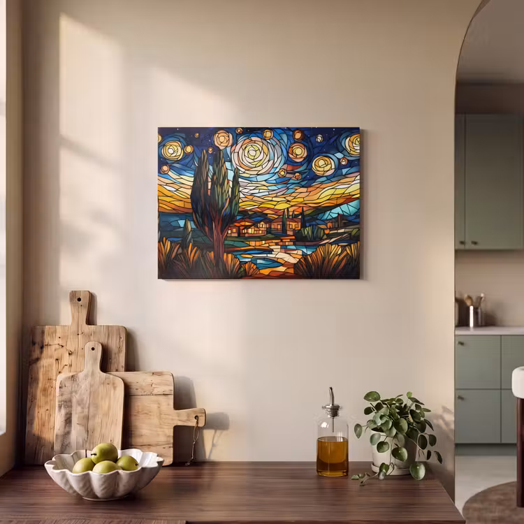 Akoestisch schilderij - Hemel - Sterren - Mozaïek - Huizen — 3
