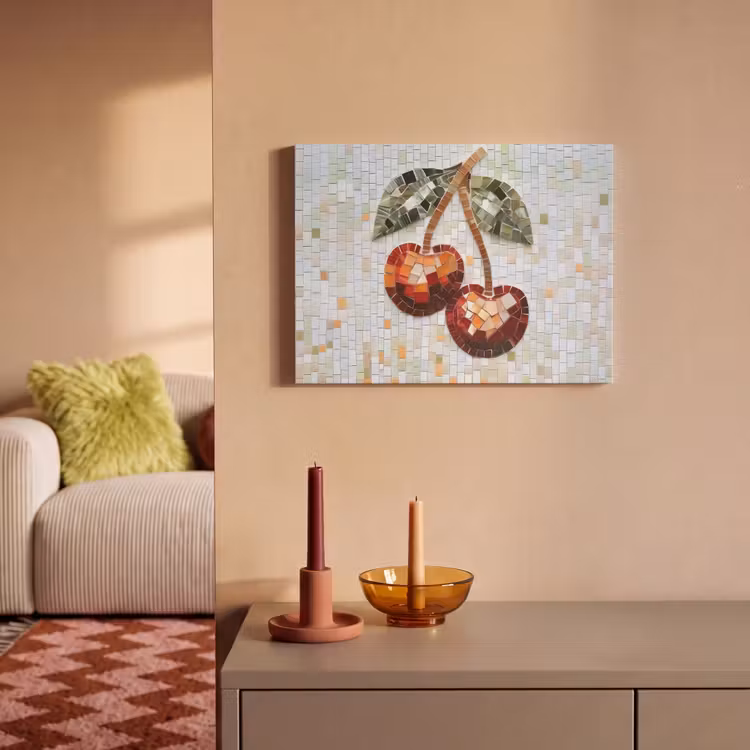 Akoestisch schilderij - Kersen - Rood - Mozaïek - Blaadjes — 2
