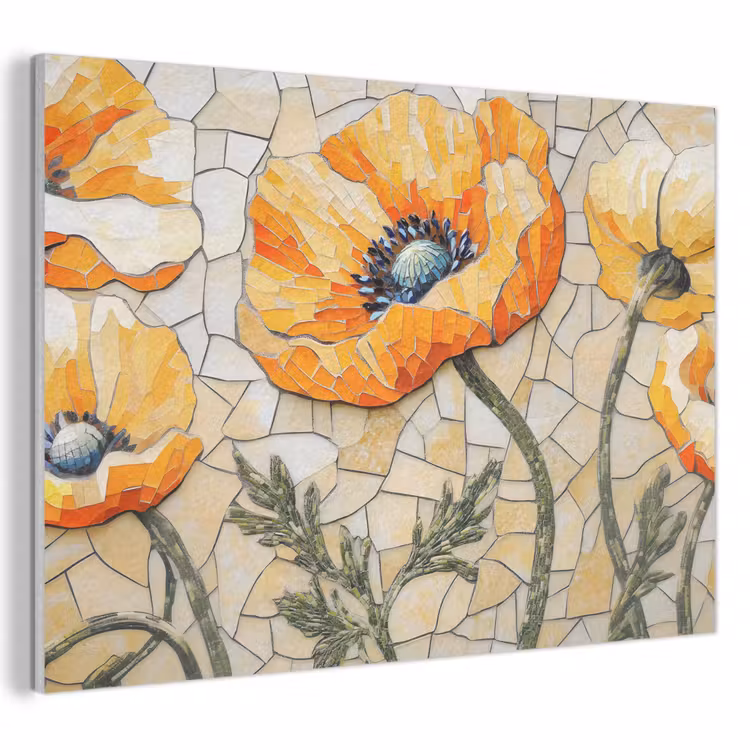 Akoestisch schilderij - Klaprozen - Oranje - Mozaïek - Bladeren — 1