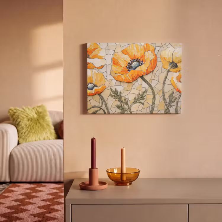 Akoestisch schilderij - Klaprozen - Oranje - Mozaïek - Bladeren — 2