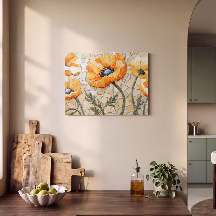 Akoestisch schilderij - Klaprozen - Oranje - Mozaïek - Bladeren — 3