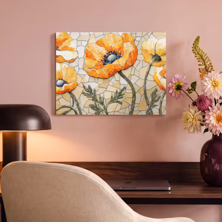 Akoestisch schilderij - Klaprozen - Oranje - Mozaïek - Bladeren — 4