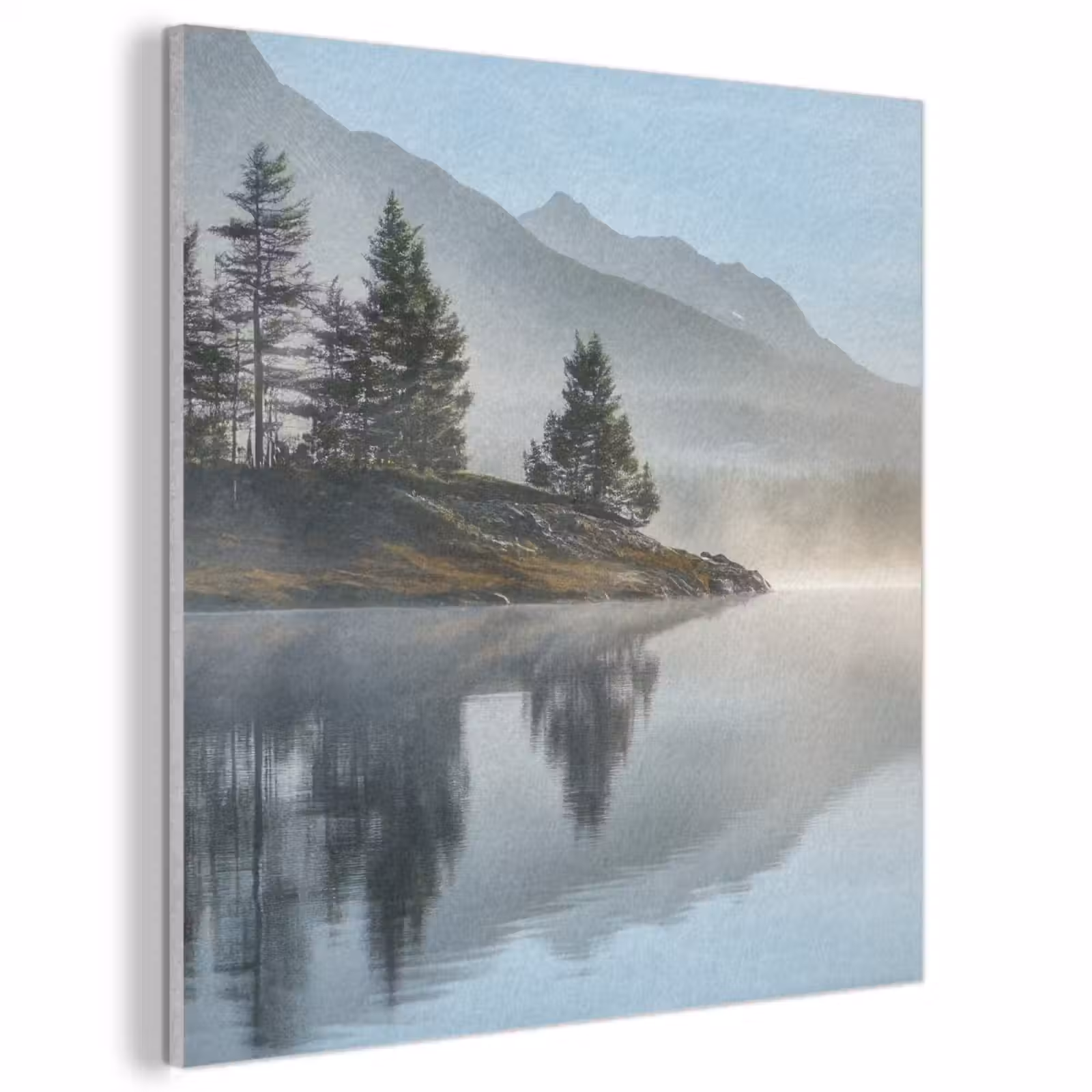 Akoestisch schilderij - Meer - Mist - Bergen - Landschap — 1
