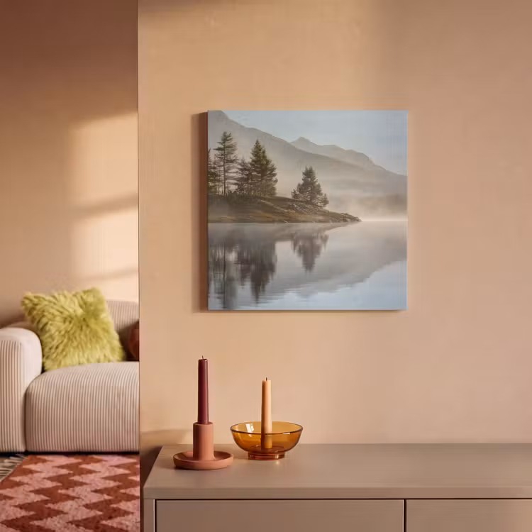 Akoestisch schilderij - Meer - Mist - Bergen - Landschap — 2