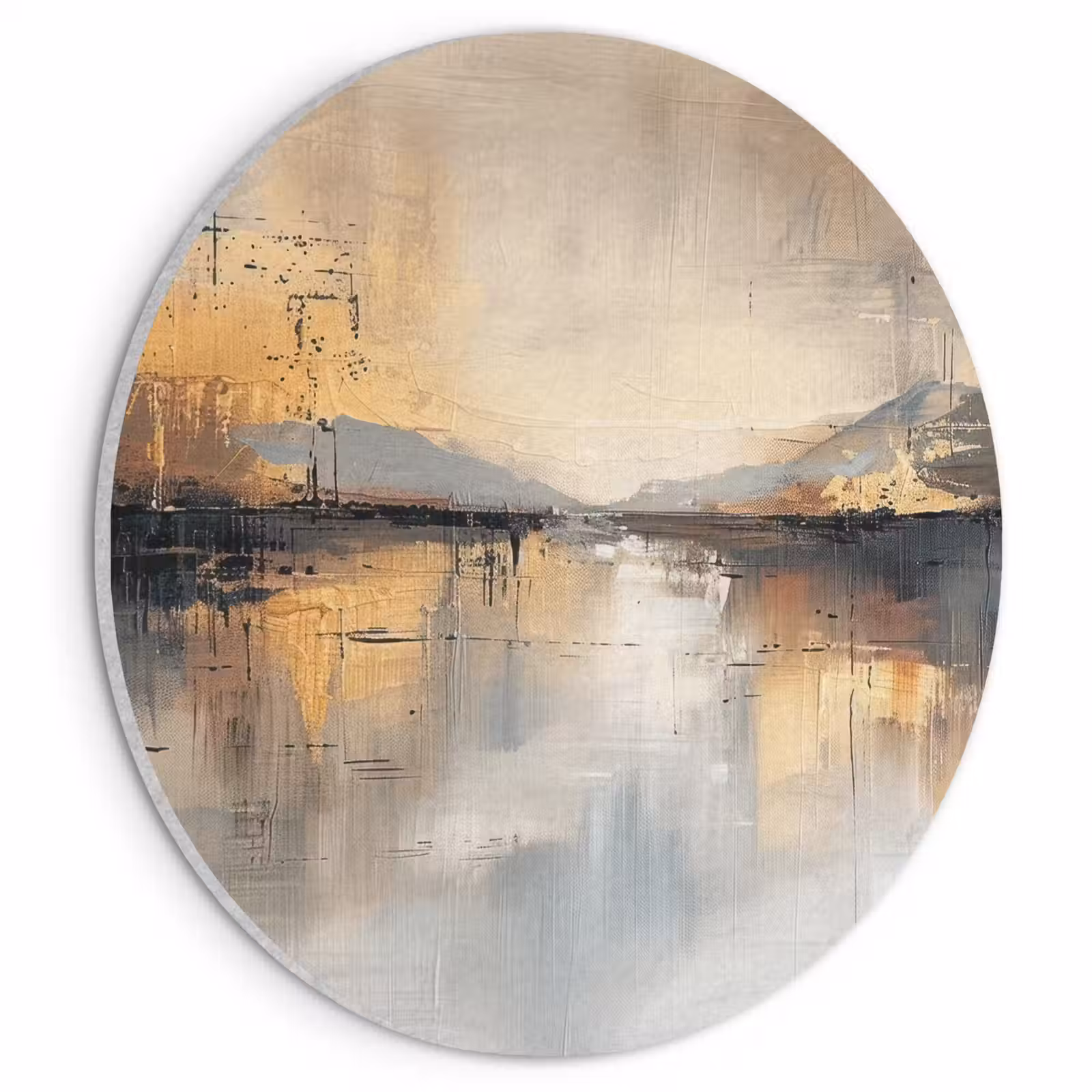Akoestisch schilderij rond - Abstract - Modern - Beige - Aesthetic - Goud — 1