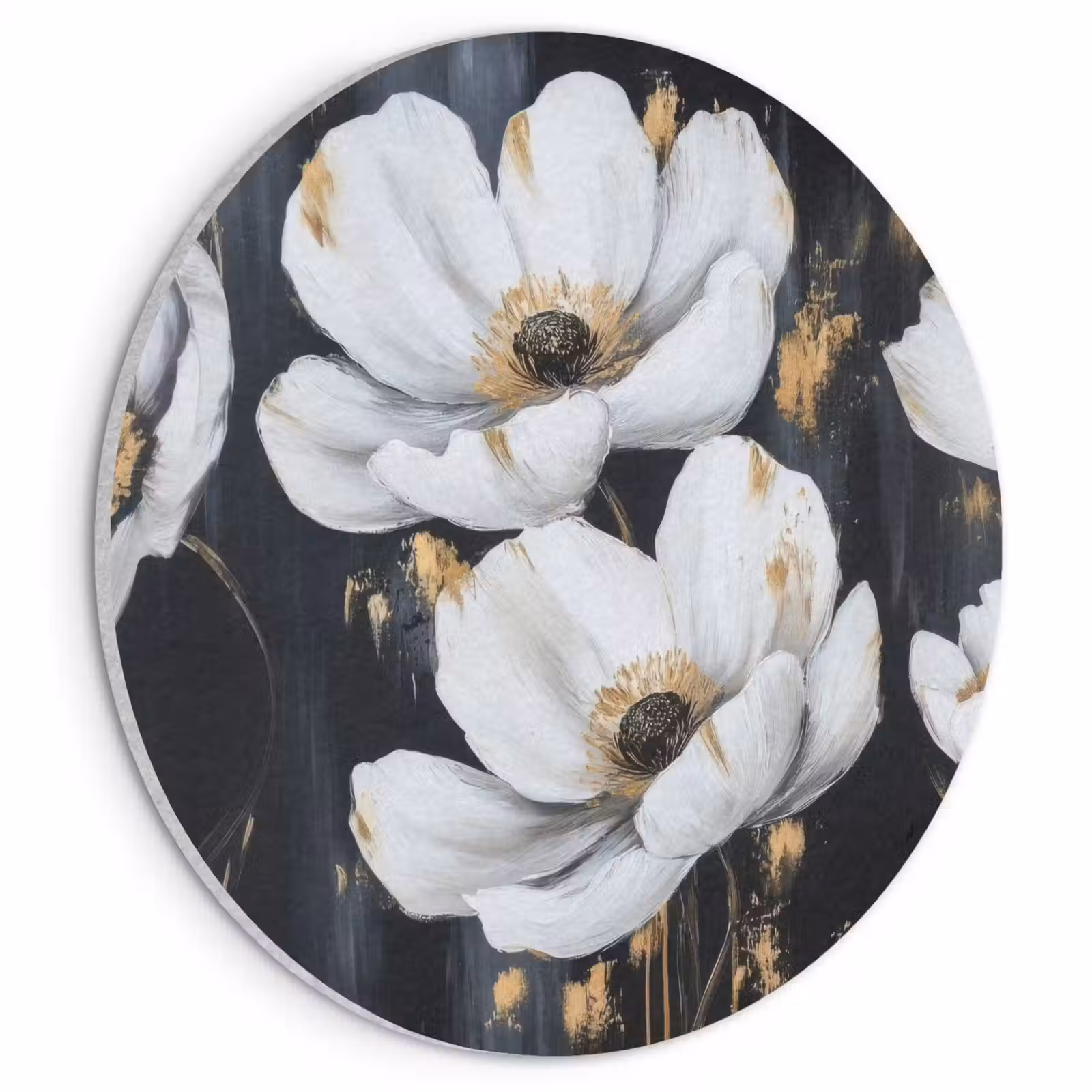Akoestisch schilderij rond - Bloemen - Wit - Abstract — 1