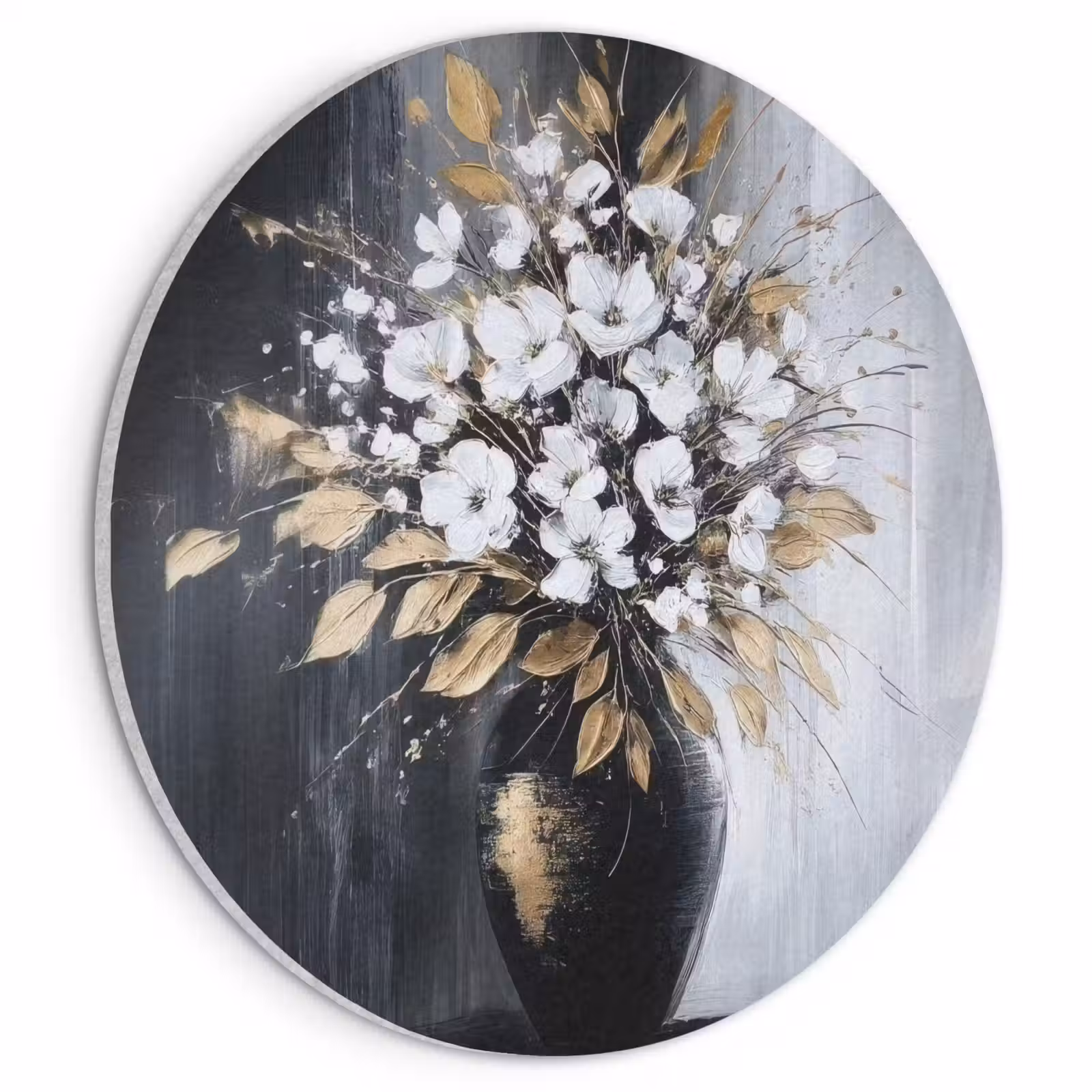 Akoestisch schilderij rond - Bloemen - Wit - Vaas - Abstract — 1