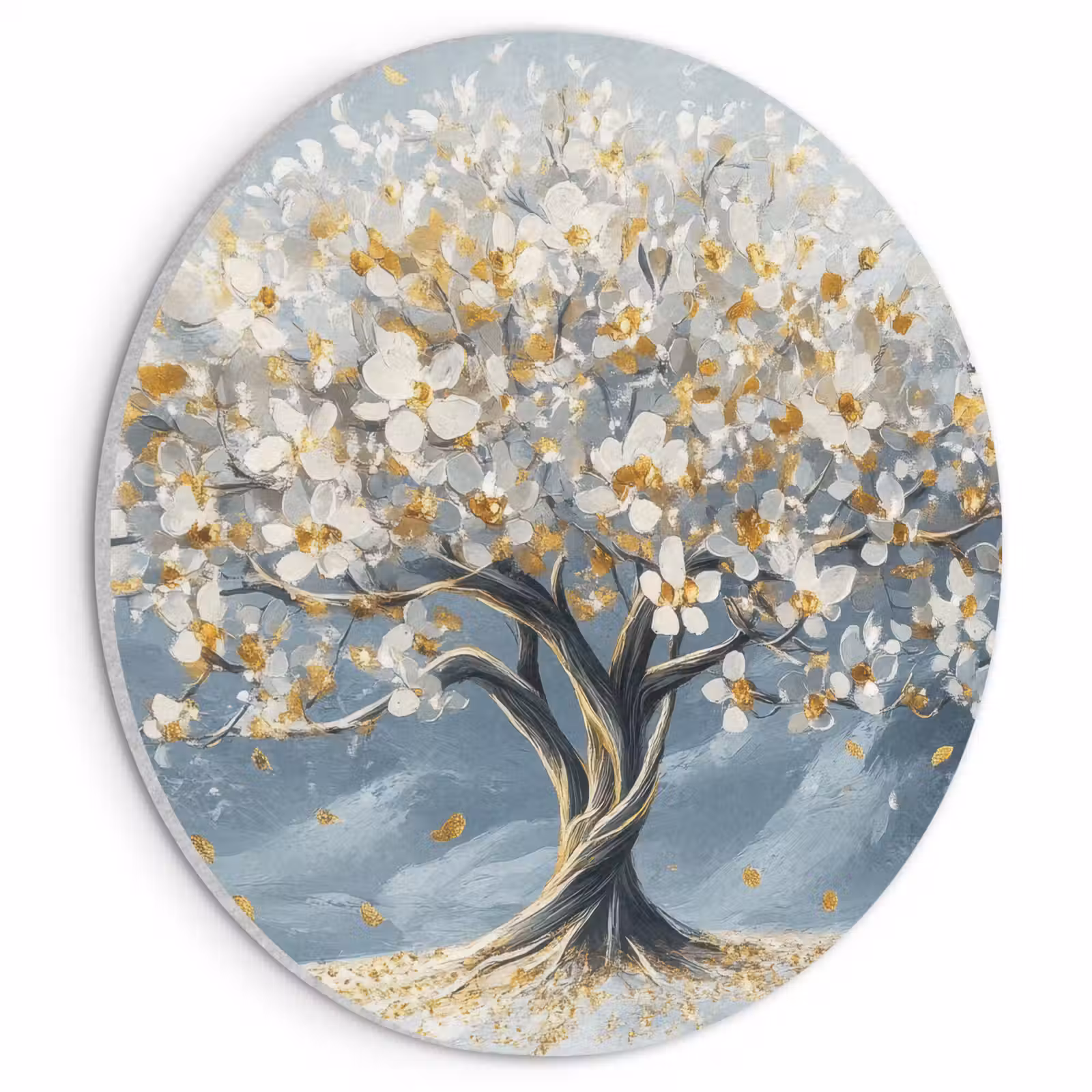 Akoestisch schilderij rond - Boom - Winter - Levensboom - Modern - Goud — 1